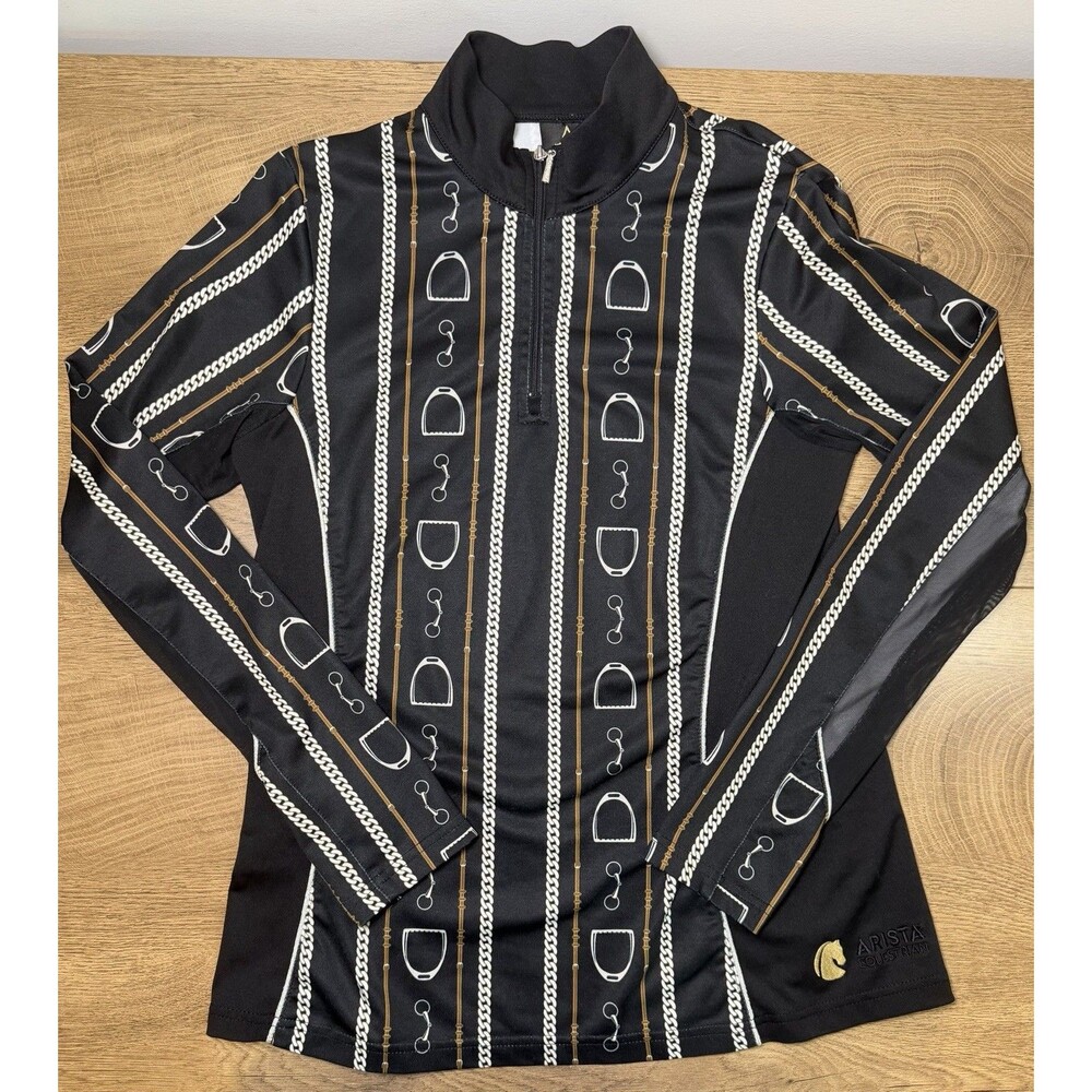 Arista Equestrian Women’s M Quarter Zip Riding Shirt Horse Bit Chain Print Mesh
